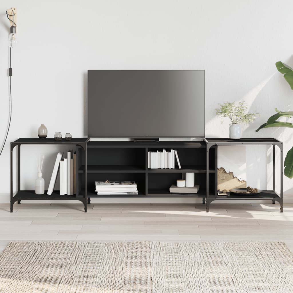Comodă TV, negru, 203x37x50 cm, lemn prelucrat - Lando