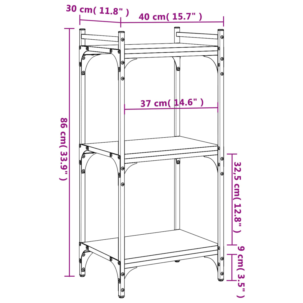 Bibliotecă 3 niveluri, stejar maro 40x30x86 cm, lemn prelucrat - Lando