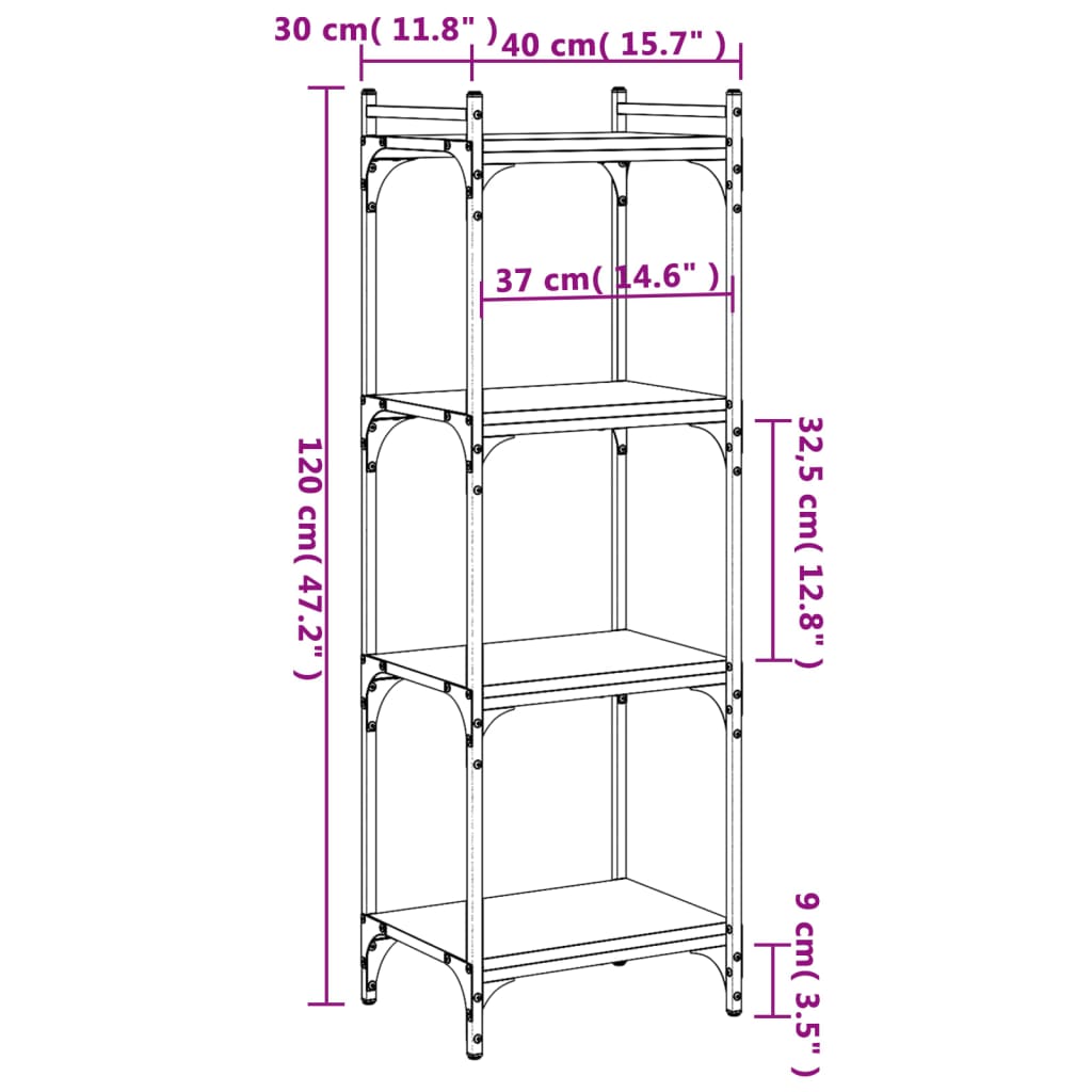 Bibliotecă 4 niveluri stejar sonoma 40x30x120 cm lemn prelucrat - Lando