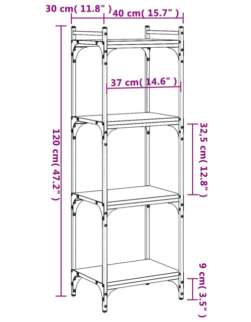 Загрузите изображение в средство просмотра галереи, Bibliotecă 4 niveluri stejar afumat 40x30x120 cm lemn prelucrat - Lando
