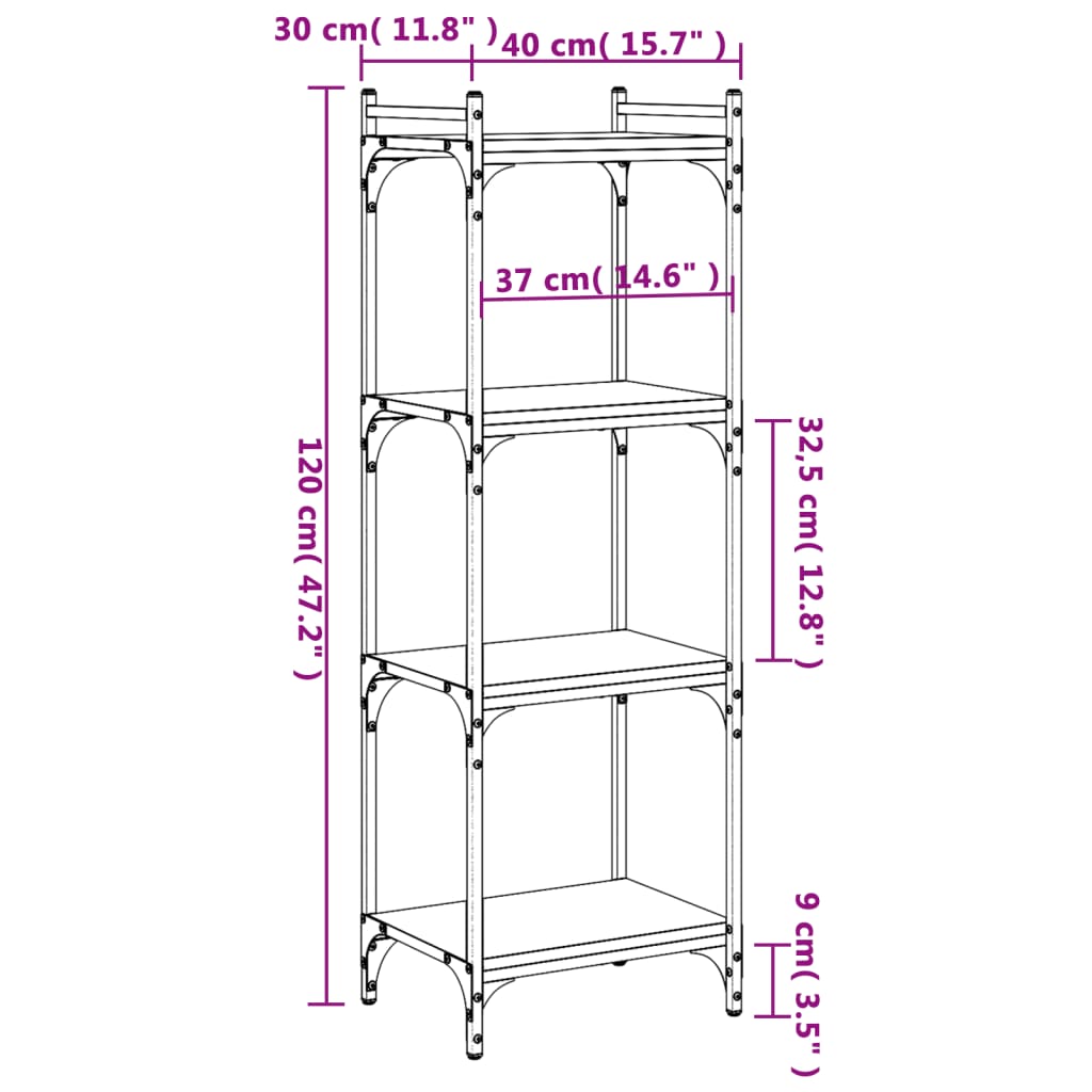 Bibliotecă cu 4 niveluri gri sonoma 40x30x120 cm lemn prelucrat - Lando