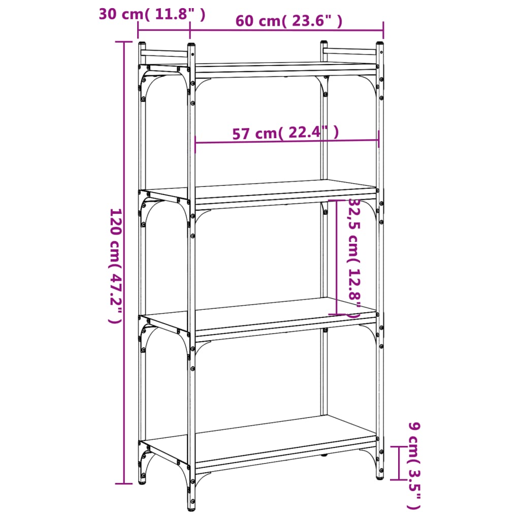 Bibliotecă cu 4 niveluri gri sonoma 60x30x120 cm lemn prelucrat - Lando