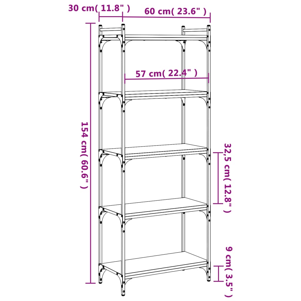 Bibliotecă cu 5 niveluri gri sonoma 60x30x154 cm lemn prelucrat - Lando