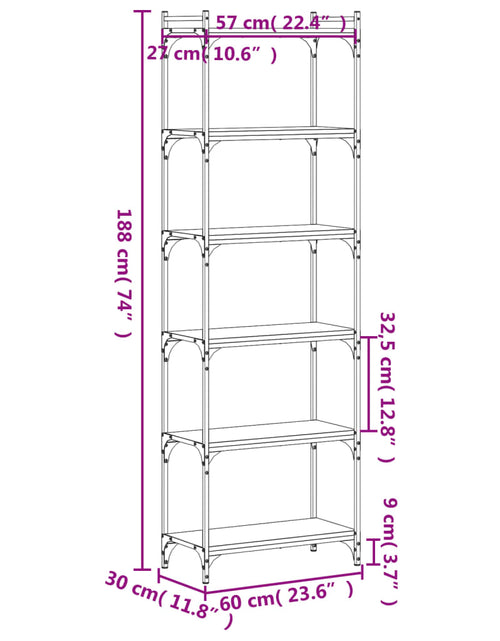 Загрузите изображение в средство просмотра галереи, Bibliotecă cu 6 niveluri, negru, 60x30x188 cm, lemn prelucrat - Lando
