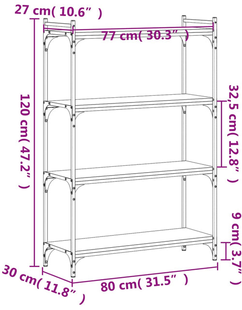Загрузите изображение в средство просмотра галереи, Bibliotecă 4 niveluri, stejar maro 80x30x120 cm, lemn prelucrat - Lando
