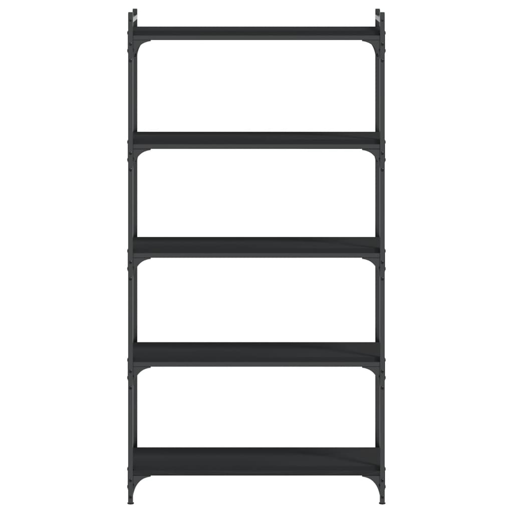 Bibliotecă cu 5 niveluri, negru, 80x30x154 cm, lemn prelucrat - Lando