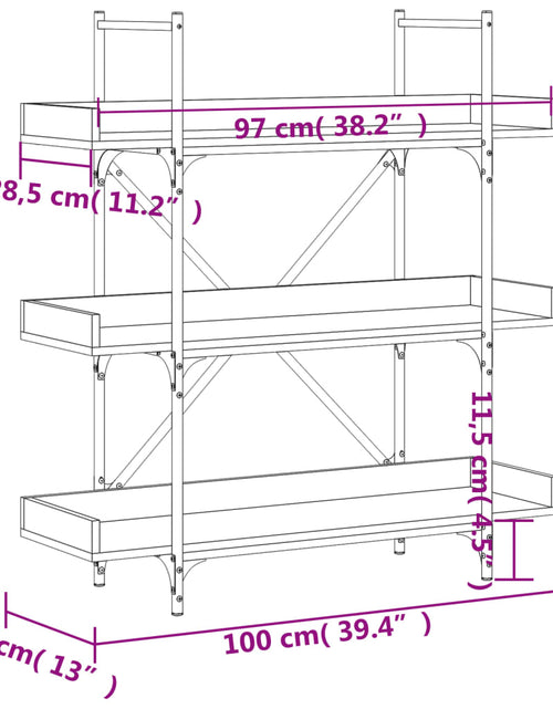 Загрузите изображение в средство просмотра галереи, Bibliotecă 3 niveluri, stejar fumuriu, 100x33x108,5 cm, lemn - Lando
