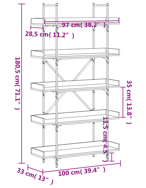 Încărcați imaginea în vizualizatorul Galerie, Bibliotecă 5 niveluri gri sonoma 100x33x180,5 cm lemn compozit - Lando
