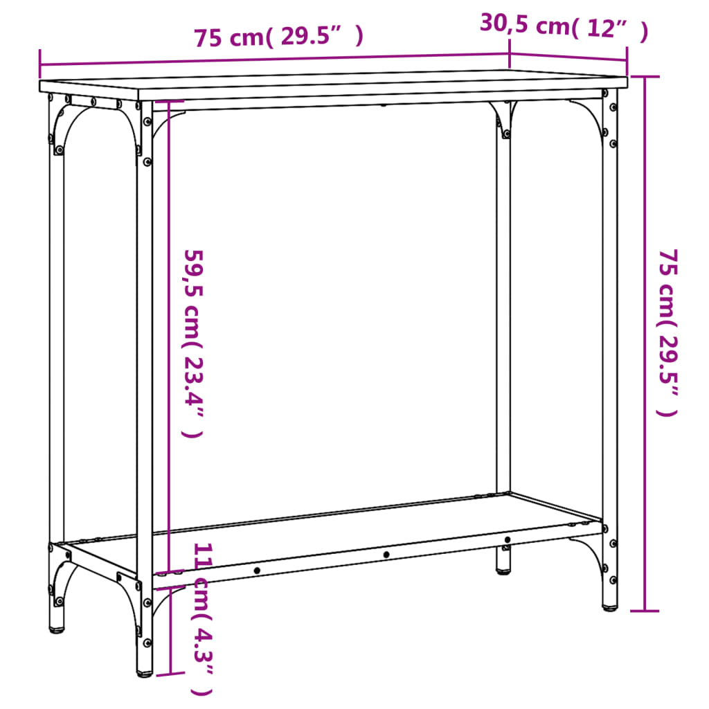 Masă consolă, stejar sonoma, 75x30,5x75 cm, lemn prelucrat - Lando