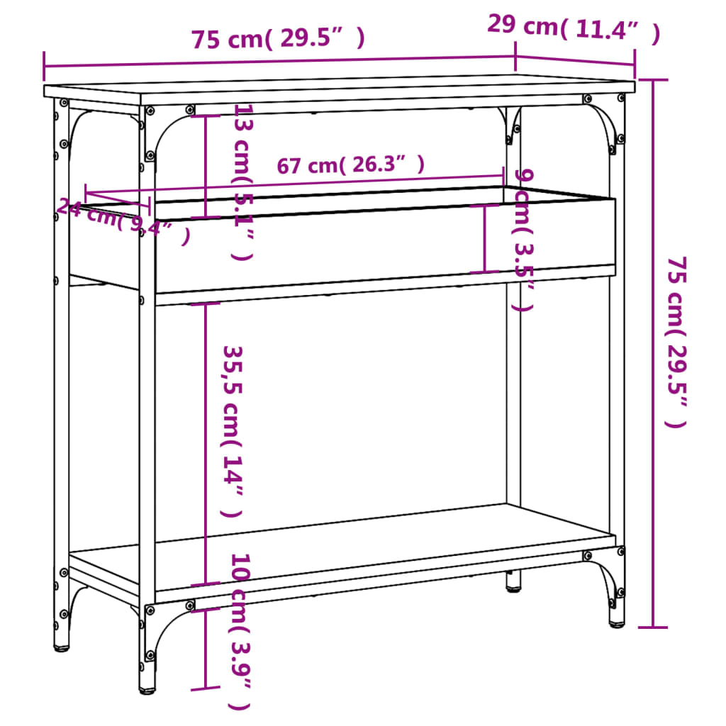 Măsuță consolă cu raft gri sonoma 75x29x75 cm lemn prelucrat - Lando