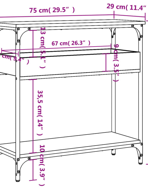 Încărcați imaginea în vizualizatorul Galerie, Măsuță consolă cu raft stejar maro 75x29x75 cm lemn prelucrat - Lando
