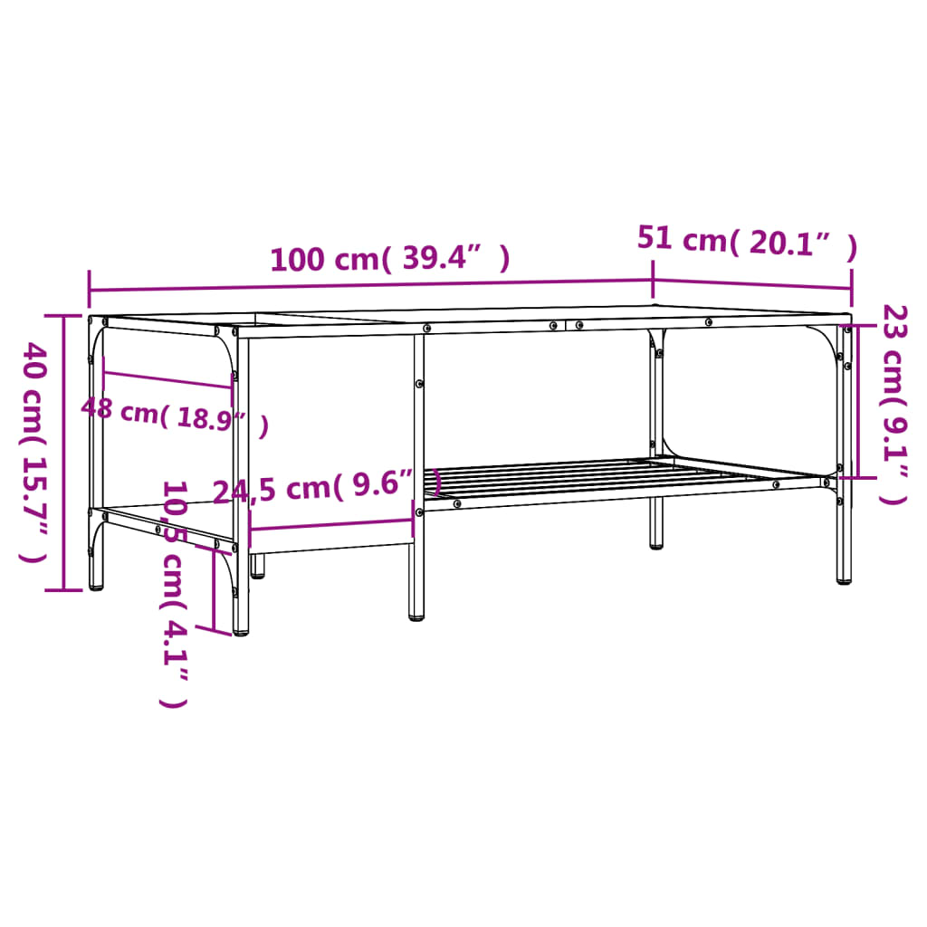 Măsuță de cafea cu raft, gri sonoma, 100x51x40 cm, lemn - Lando