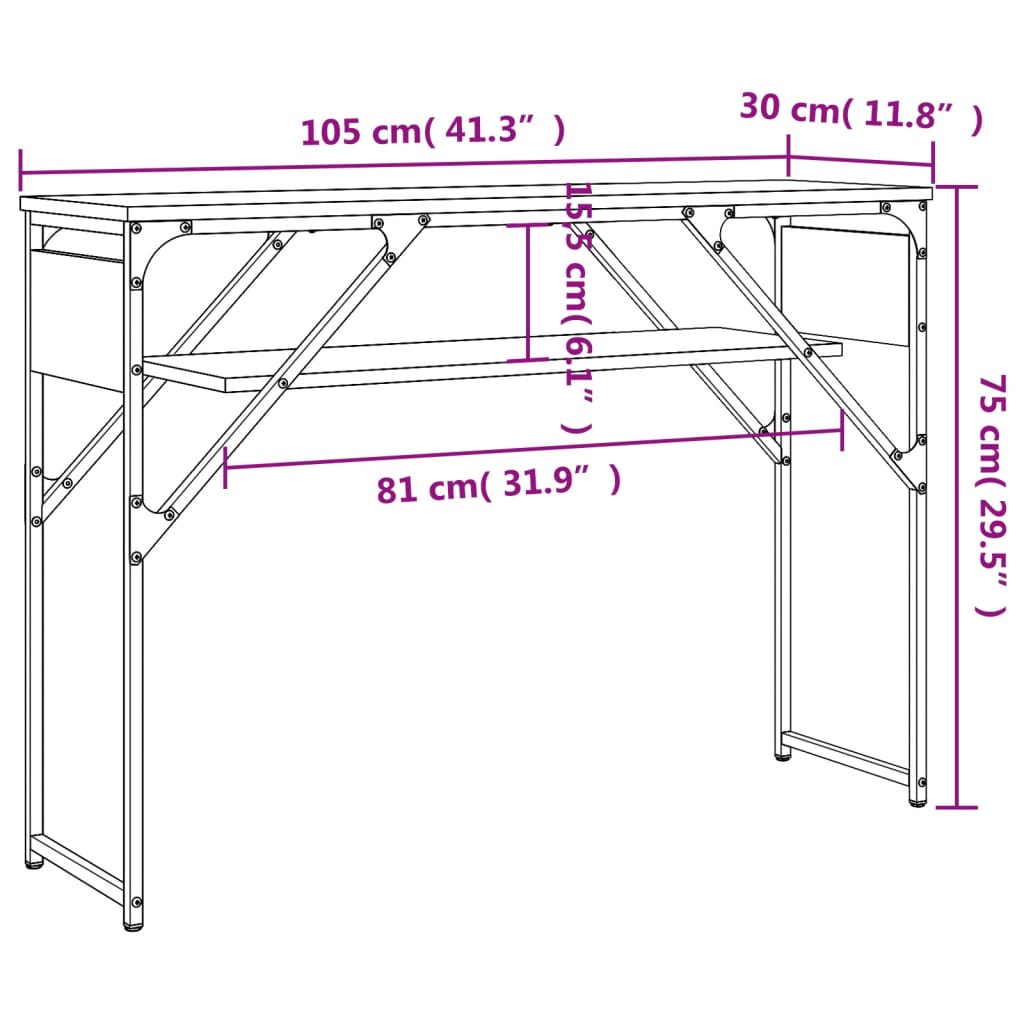 Măsuță consolă cu raft negru 105x30x75 cm lemn prelucrat - Lando