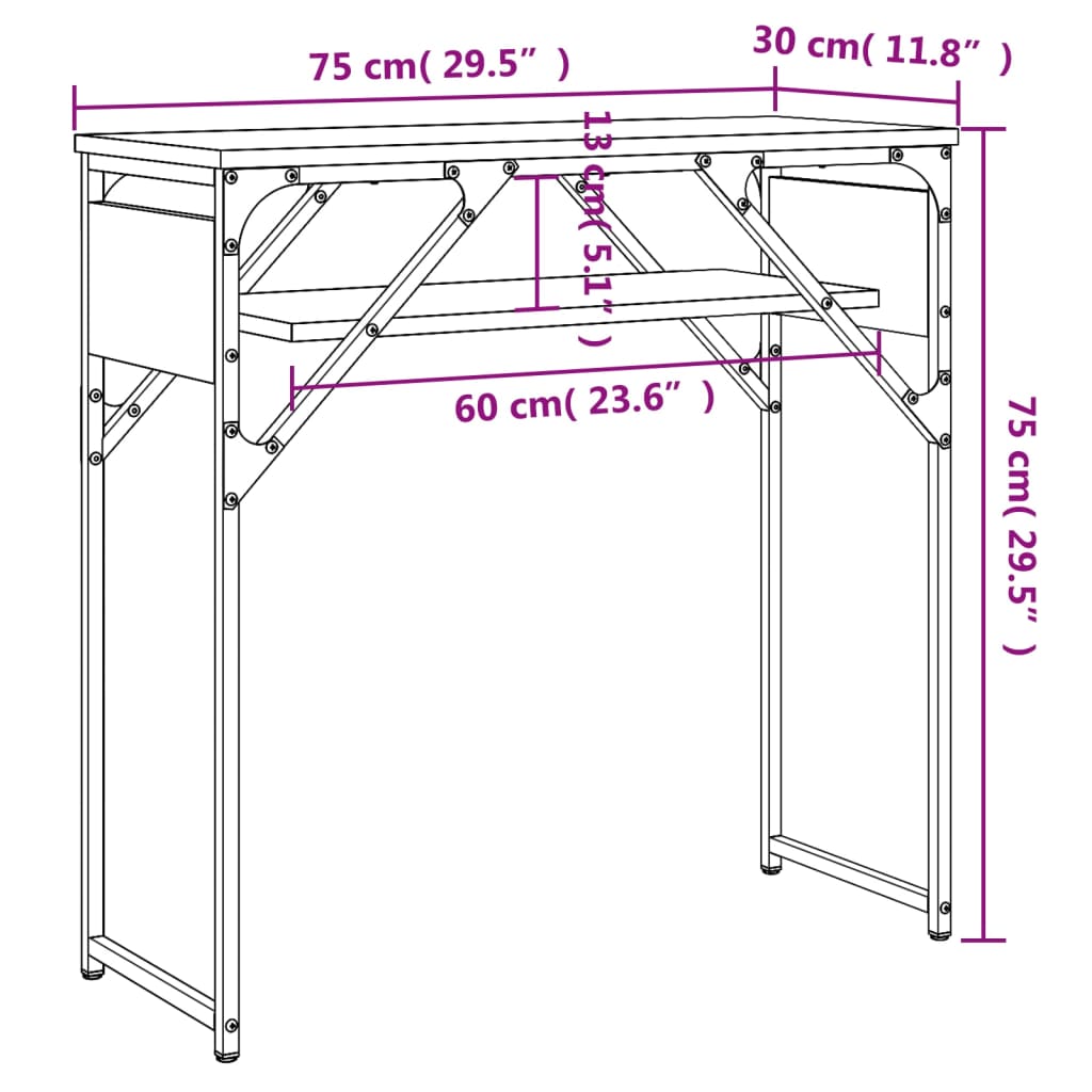 Măsuță consolă cu raft gri sonoma 75x30x75 cm lemn prelucrat - Lando