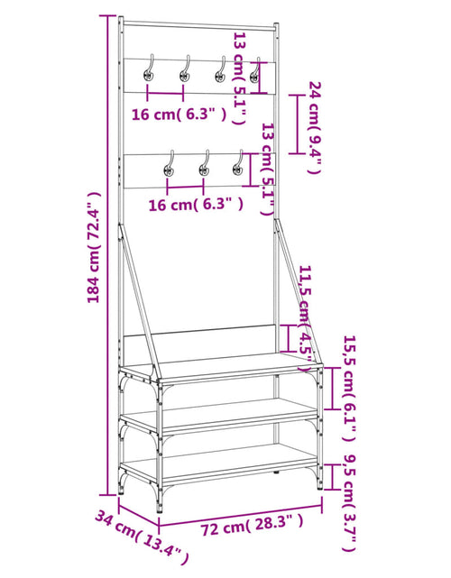 Încărcați imaginea în vizualizatorul Galerie, Suport de haine cu raft pantofi, stejar sonoma, 72x34x184 cm - Lando
