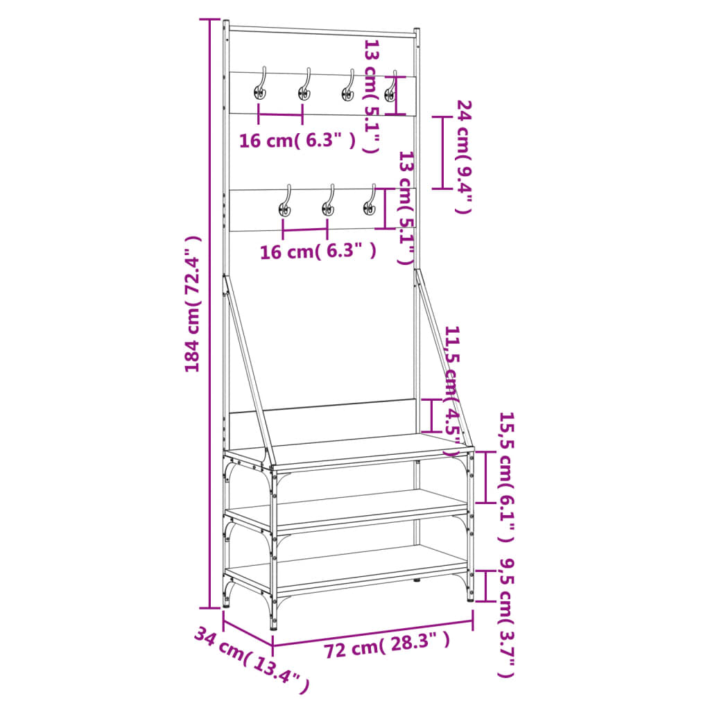 Suport de haine cu raft pantofi, stejar sonoma, 72x34x184 cm - Lando