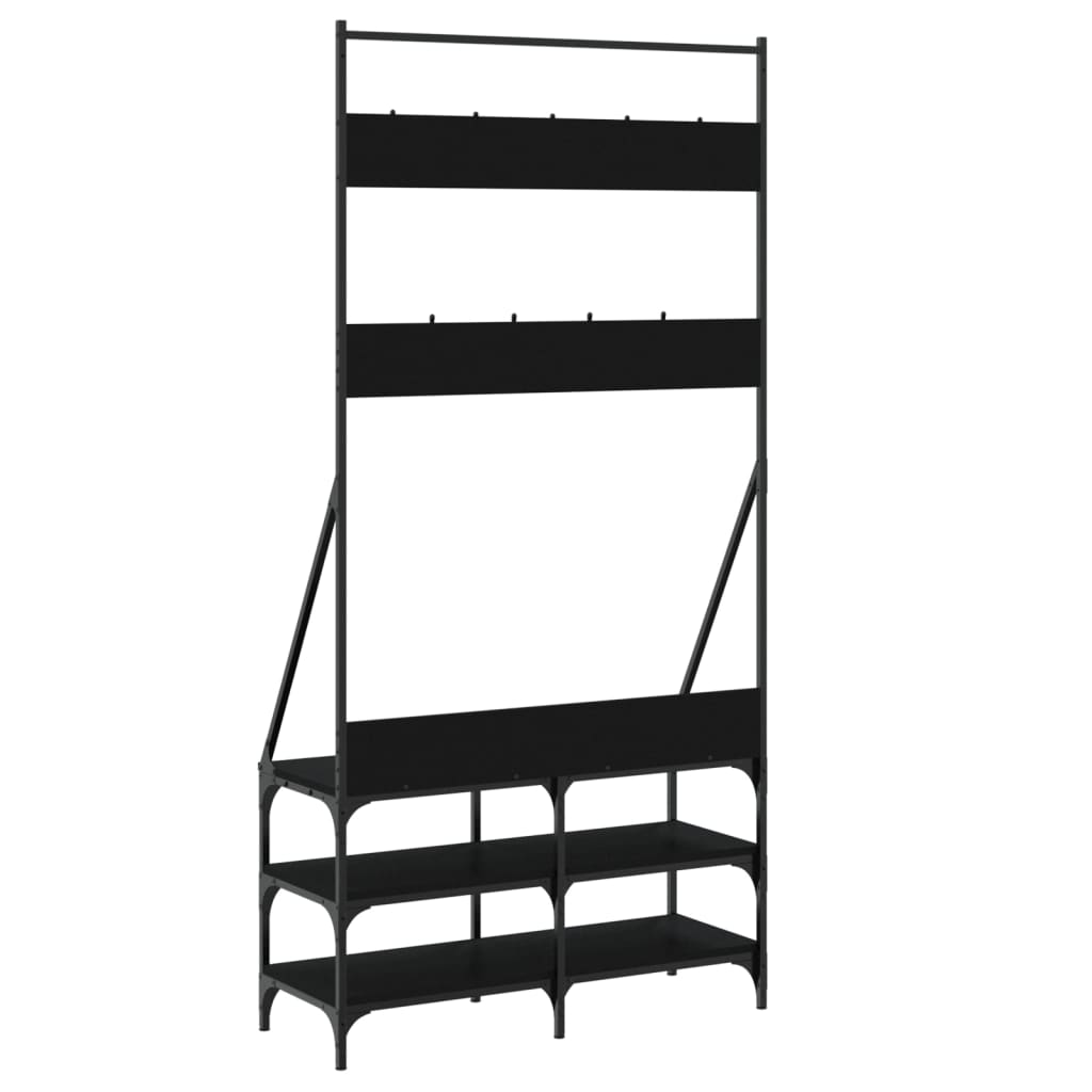 Suport de haine cu raft de pantofi, negru, 90x34x184 cm - Lando