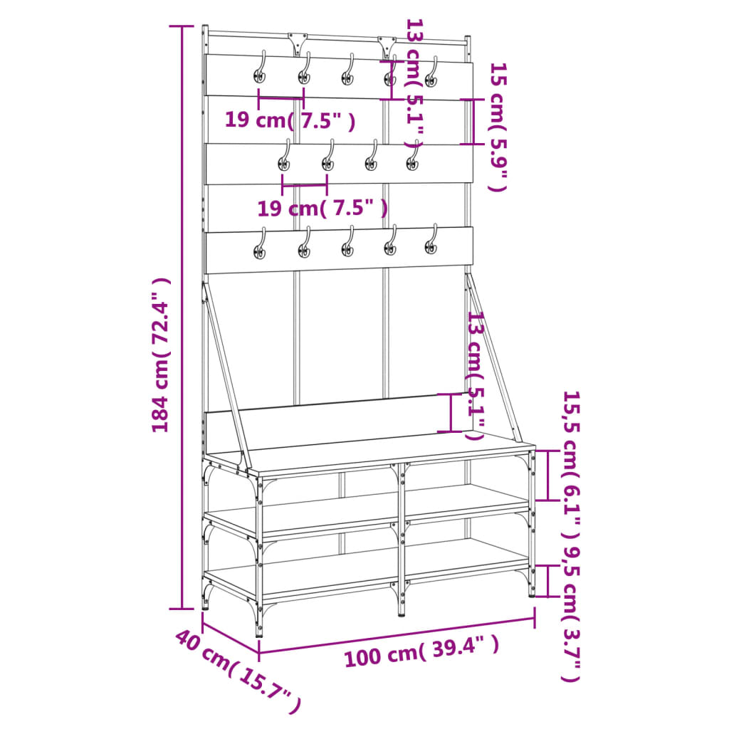 Suport de haine cu raft pantofi, stejar sonoma, 100x40x184 cm - Lando