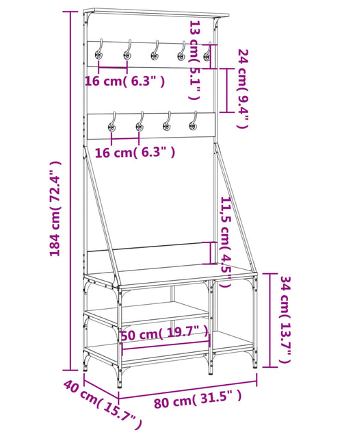 Încărcați imaginea în vizualizatorul Galerie, Suport de haine cu raft de pantofi stejar fumuriu, 80x40x184 cm - Lando
