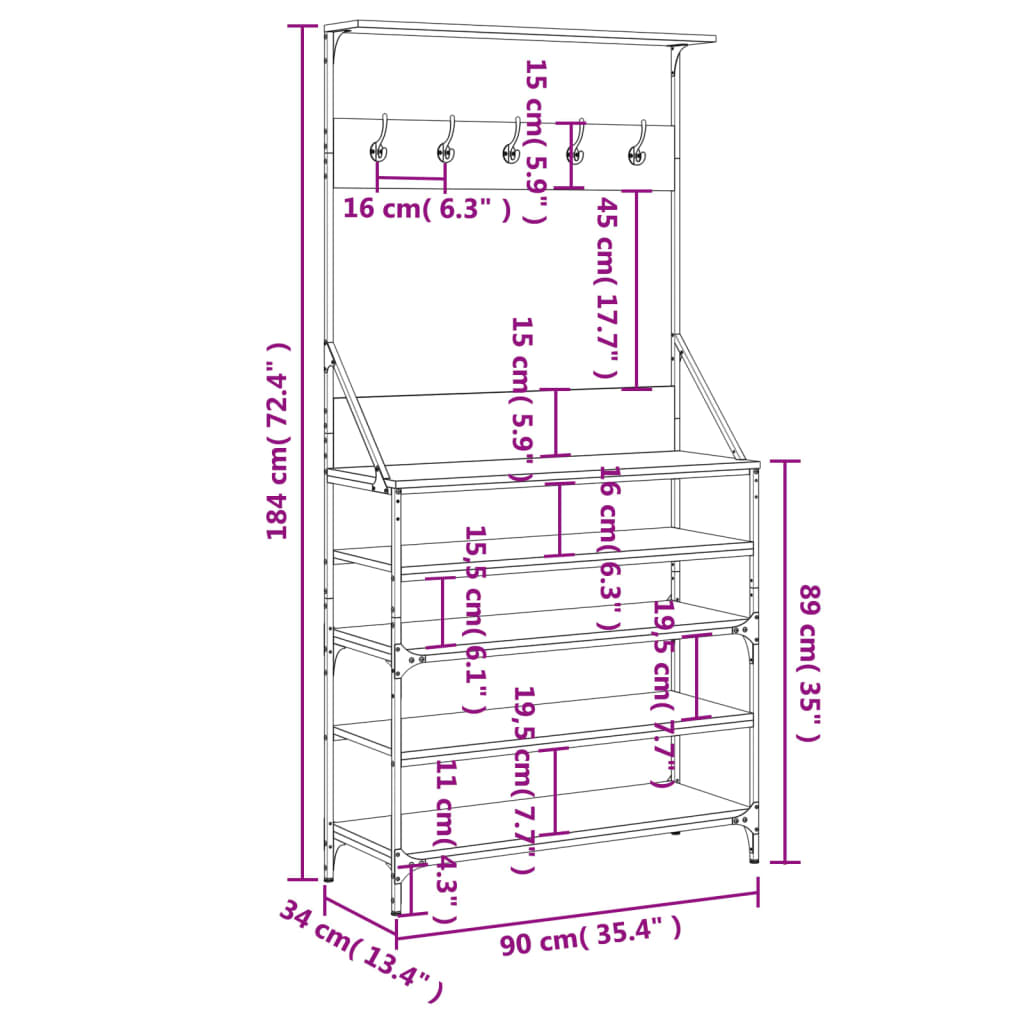 Suport de haine cu raft de pantofi, negru, 90x34x184 cm - Lando