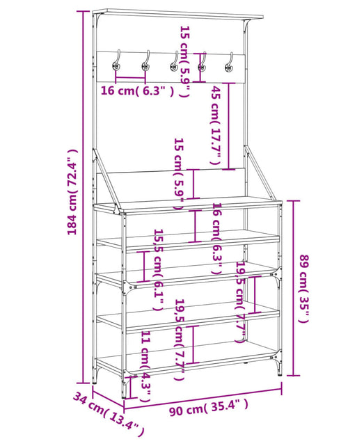 Încărcați imaginea în vizualizatorul Galerie, Suport de haine cu raft pantofi, stejar sonoma, 90x34x184 cm - Lando
