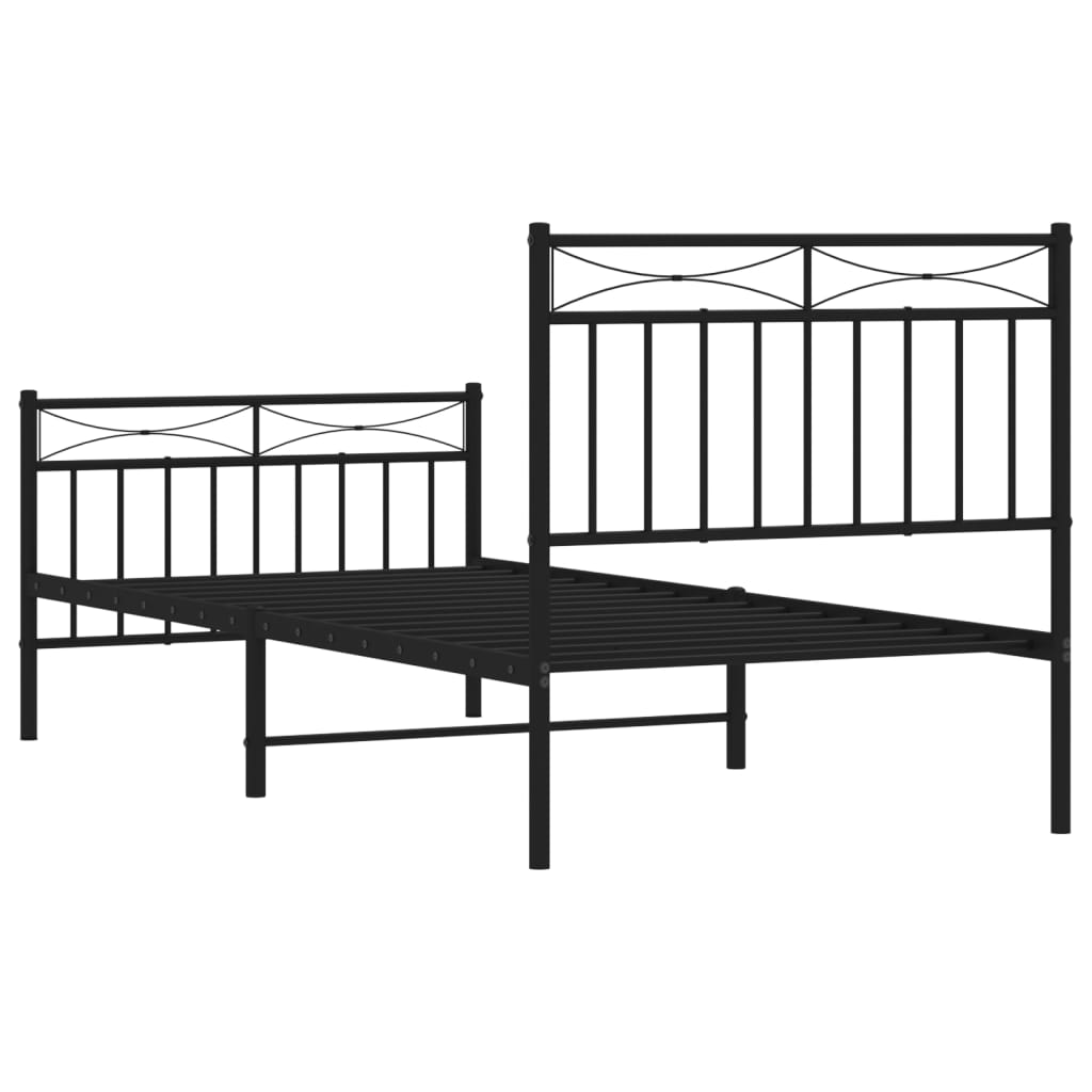 Cadru pat metalic cu tăblii de cap/picioare, negru, 90x200 cm - Lando