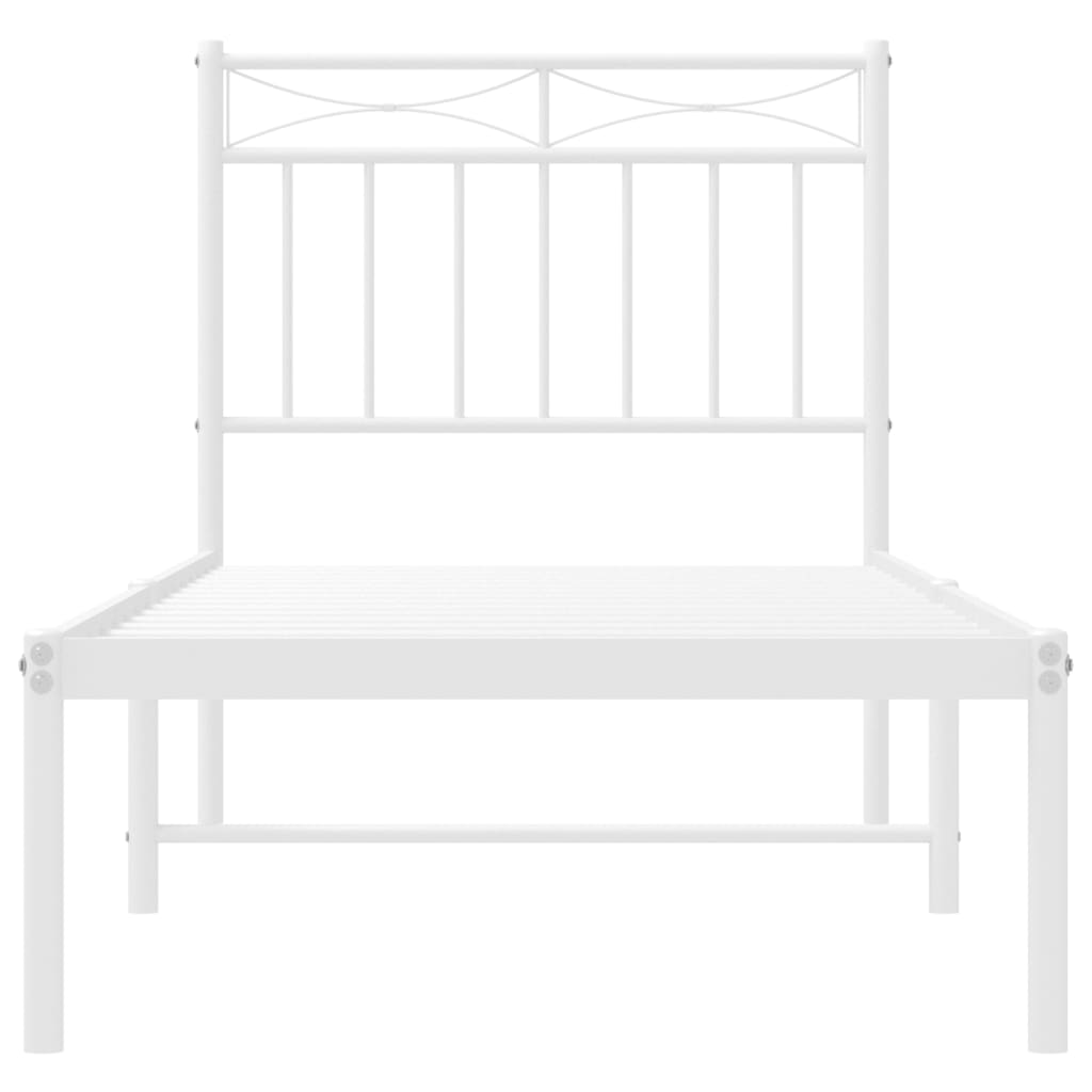 Cadru de pat metalic cu tăblie, alb, 75x190 cm - Lando