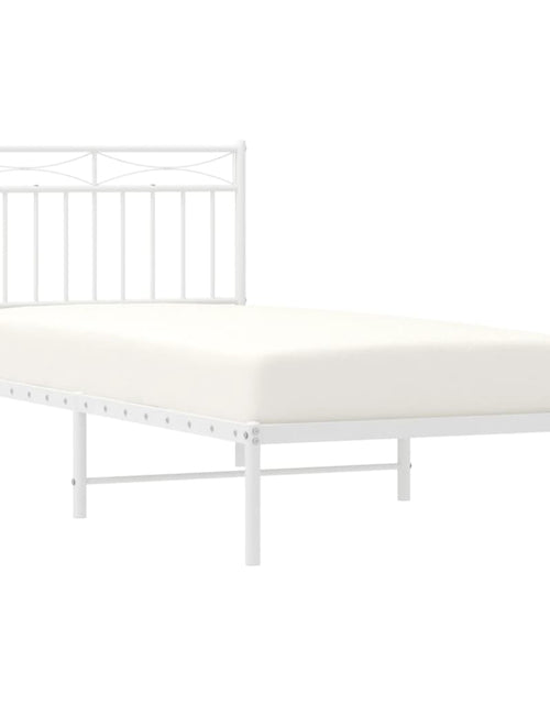 Încărcați imaginea în vizualizatorul Galerie, Cadru de pat metalic cu tăblie, alb, 90x190 cm - Lando
