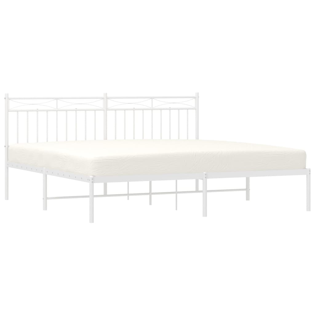 Cadru de pat metalic cu tăblie, alb, 183x213 cm - Lando