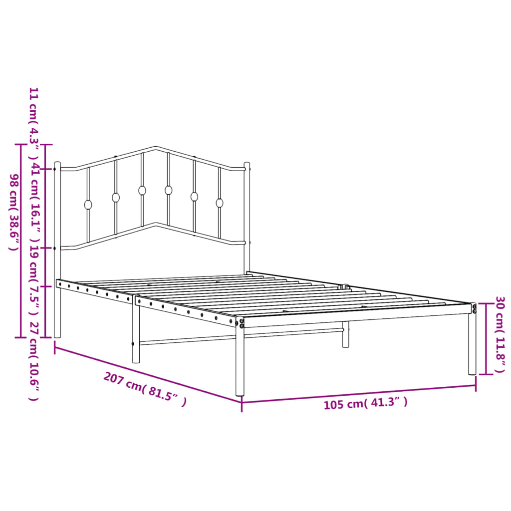 Cadru de pat din metal cu tăblie, negru, 100x200 cm - Lando