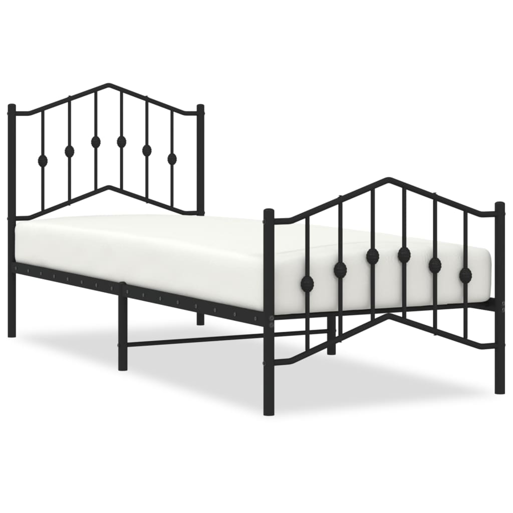 Cadru pat metalic cu tăblii de cap/picioare negru, 80x200 cm - Lando