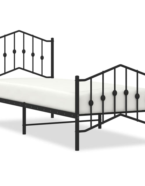 Încărcați imaginea în vizualizatorul Galerie, Cadru pat metalic cu tăblii de cap/picioare negru, 90x190 cm - Lando
