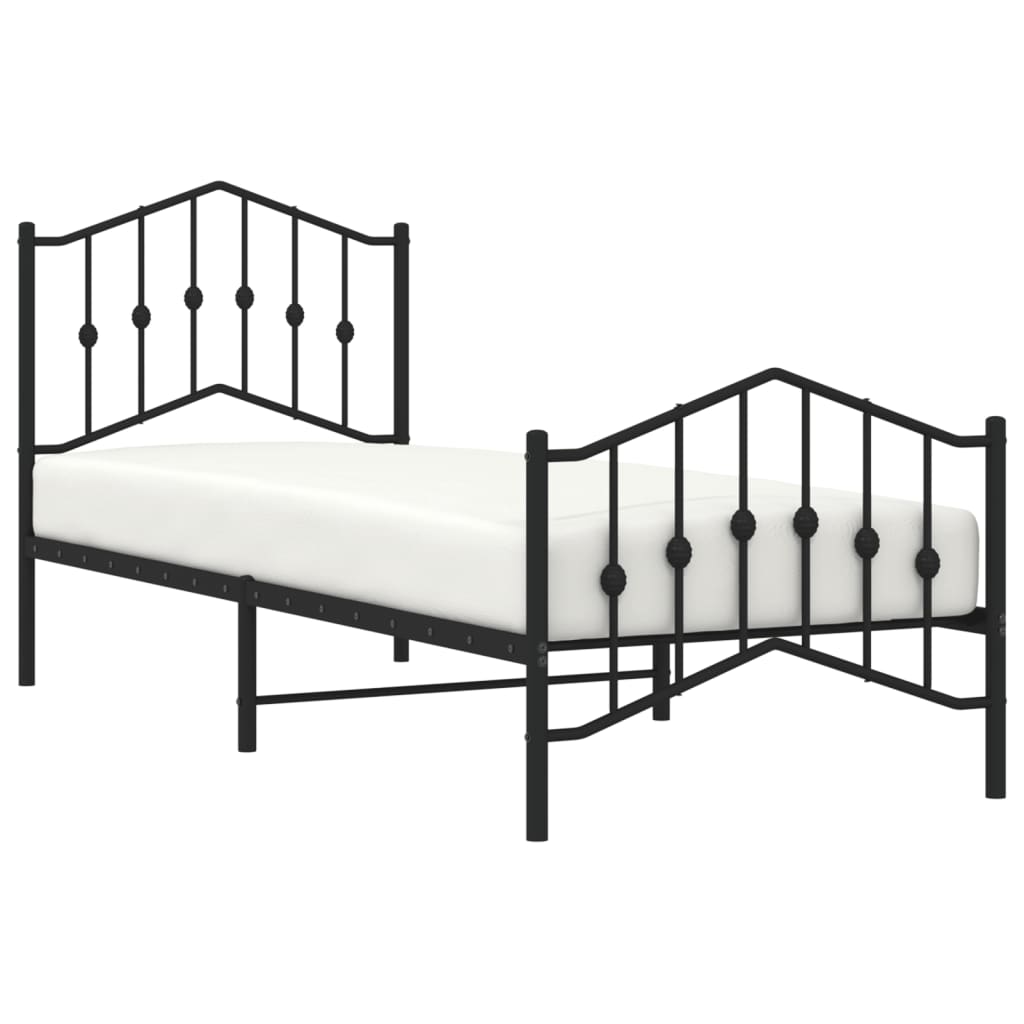 Cadru pat metalic cu tăblii de cap/picioare negru, 90x200 cm - Lando
