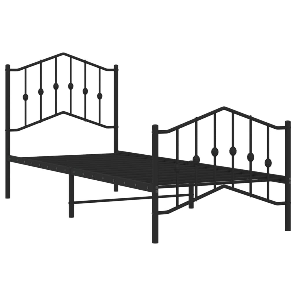Cadru pat metalic cu tăblii de cap/picioare negru, 90x200 cm - Lando