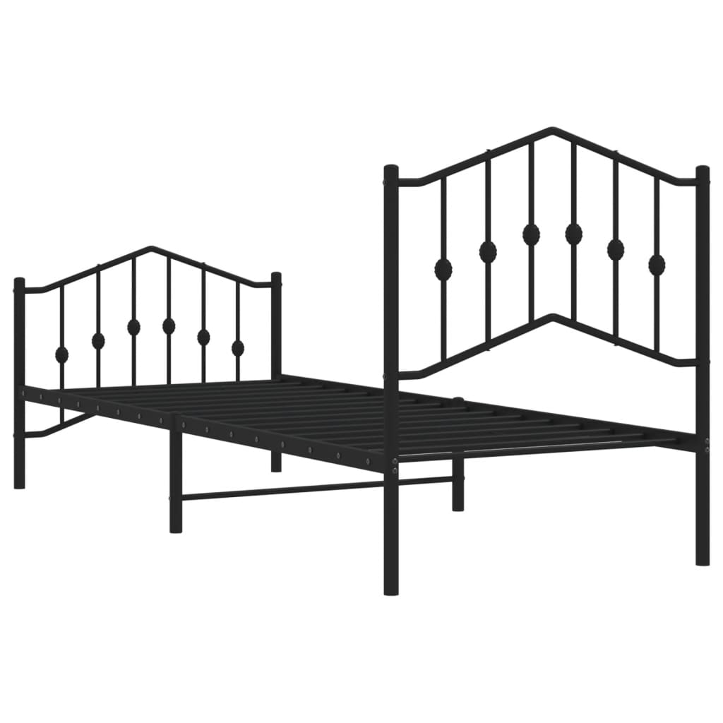 Cadru pat metalic cu tăblii de cap/picioare  negru, 90x200 cm - Lando