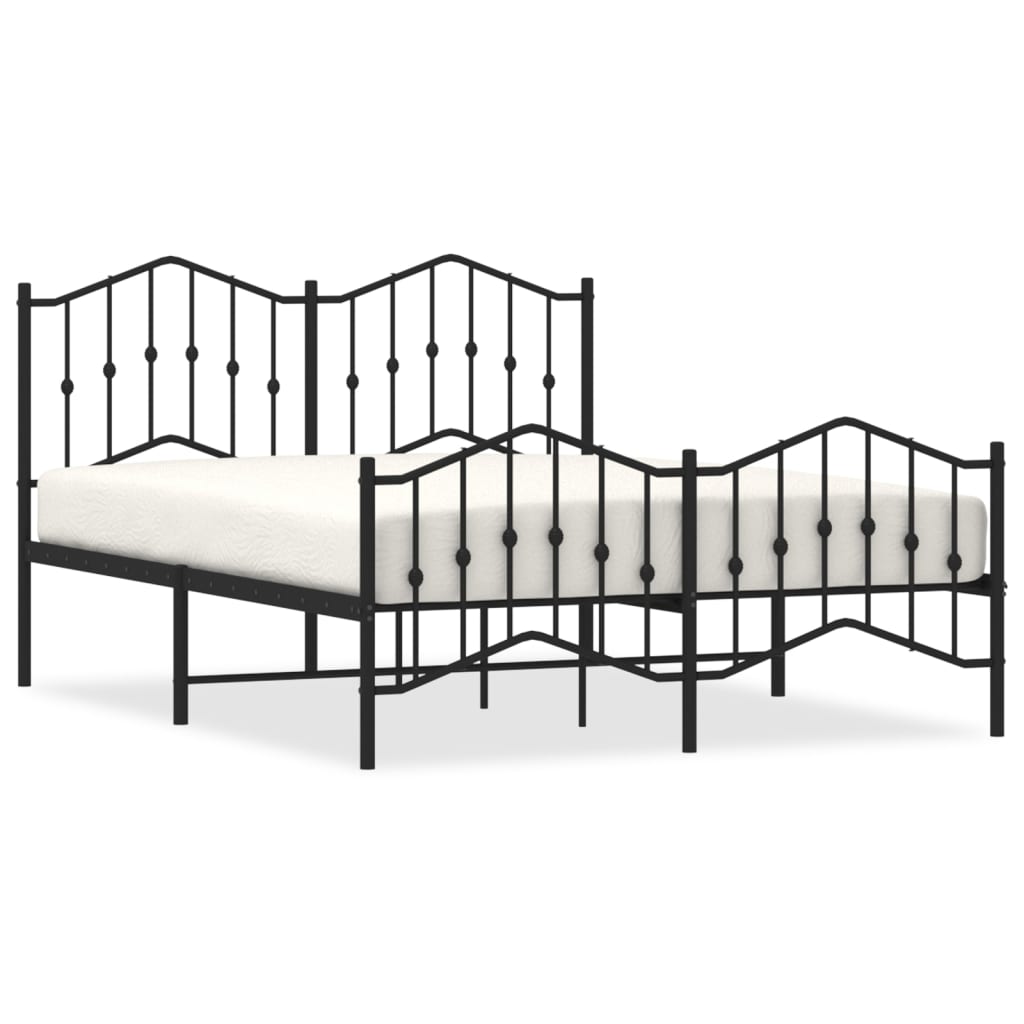 Cadru pat metalic cu tăblie de cap/picioare , negru, 135x190 cm - Lando