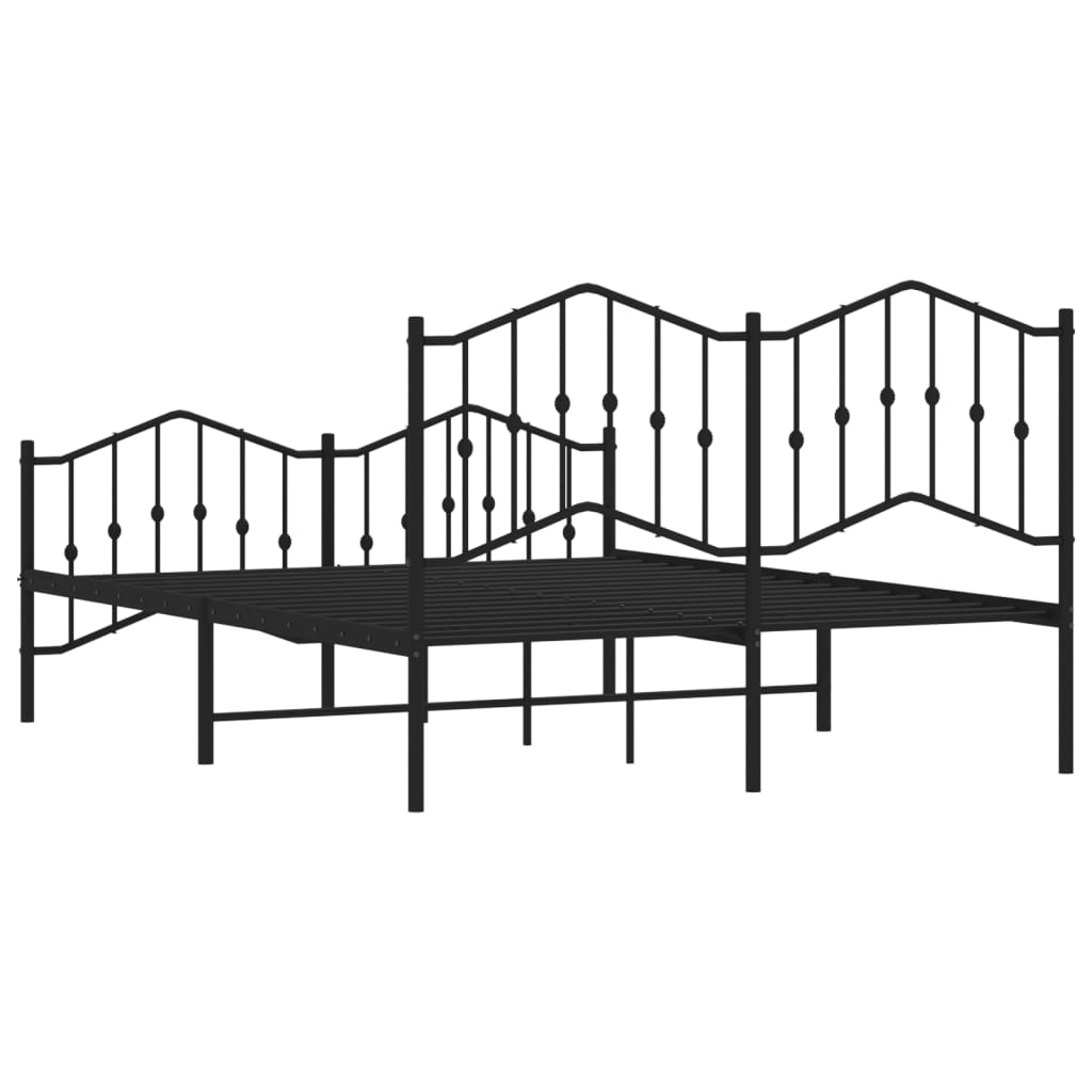 Cadru pat metalic cu tăblie de cap/picioare , negru, 135x190 cm - Lando