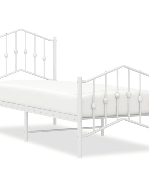 Încărcați imaginea în vizualizatorul Galerie, Cadru de pat metalic cu tăblie de cap/picioare alb, 75x190 cm - Lando
