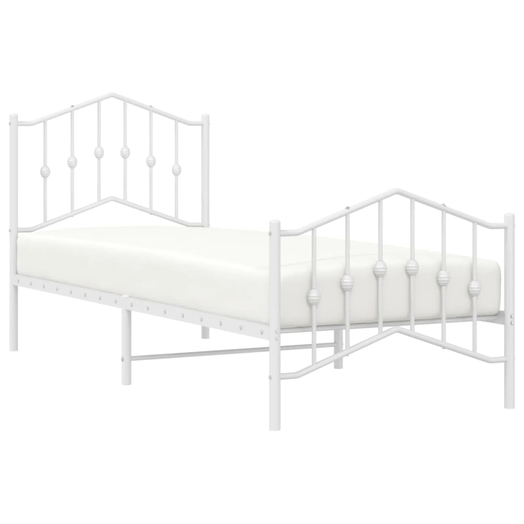 Cadru de pat metalic cu tăblie de cap/picioare alb, 80x200 cm - Lando