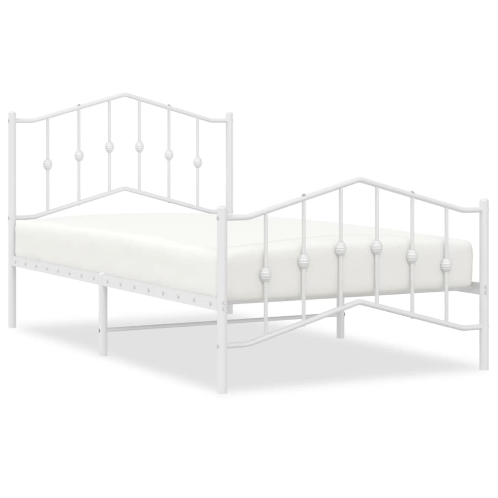 Cadru de pat metalic cu tăblie de cap/picioare alb, 100x190 cm - Lando