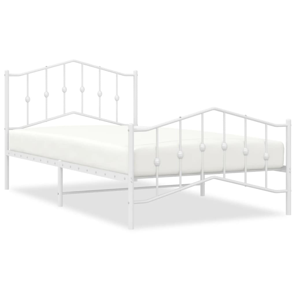 Cadru de pat metalic cu tăblie de cap/picioare alb, 100x200 cm - Lando