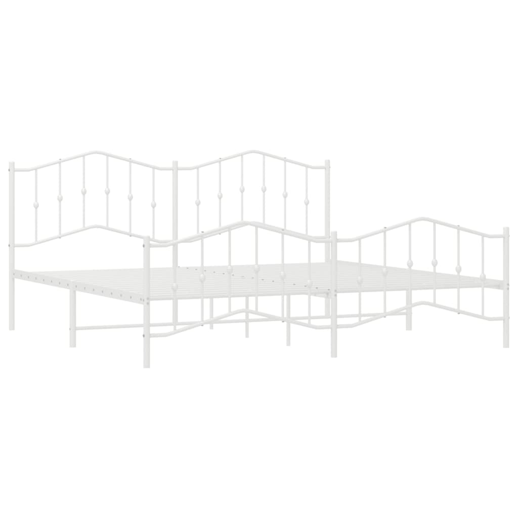Cadru pat metalic cu tăblie de cap/picioare , alb, 193x203 cm - Lando