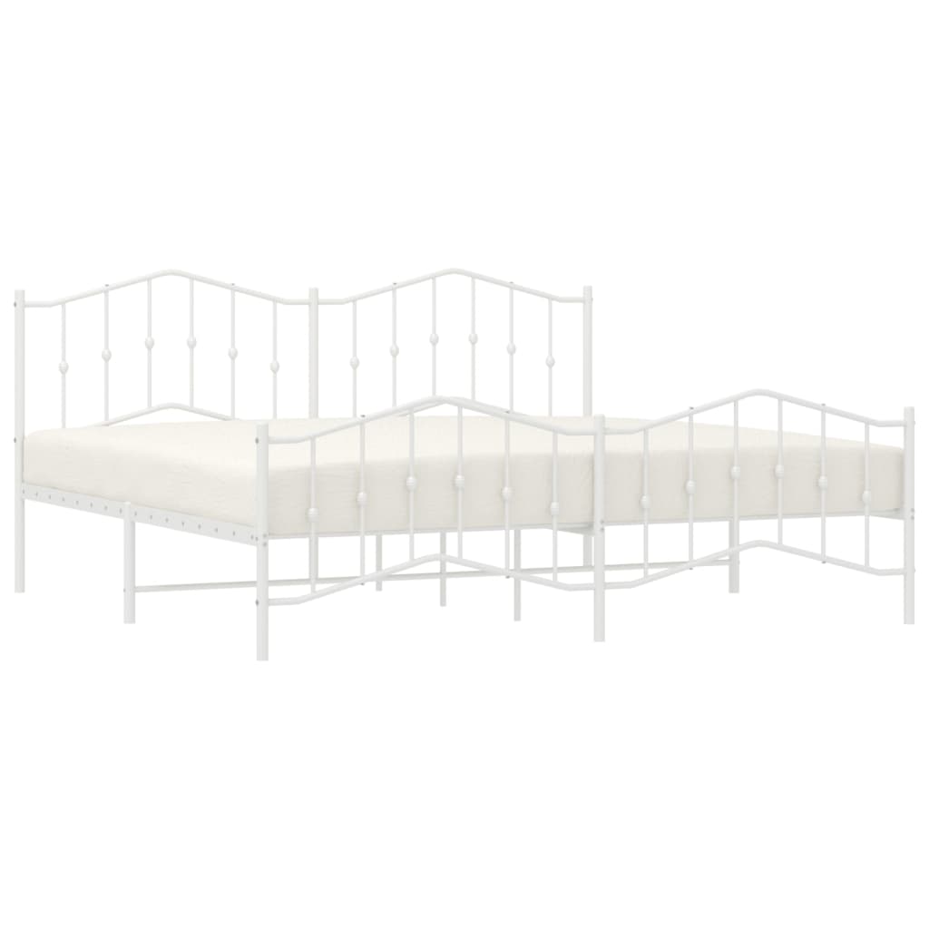 Cadru pat metalic cu tăblie de cap/picioare , alb, 200x200 cm - Lando