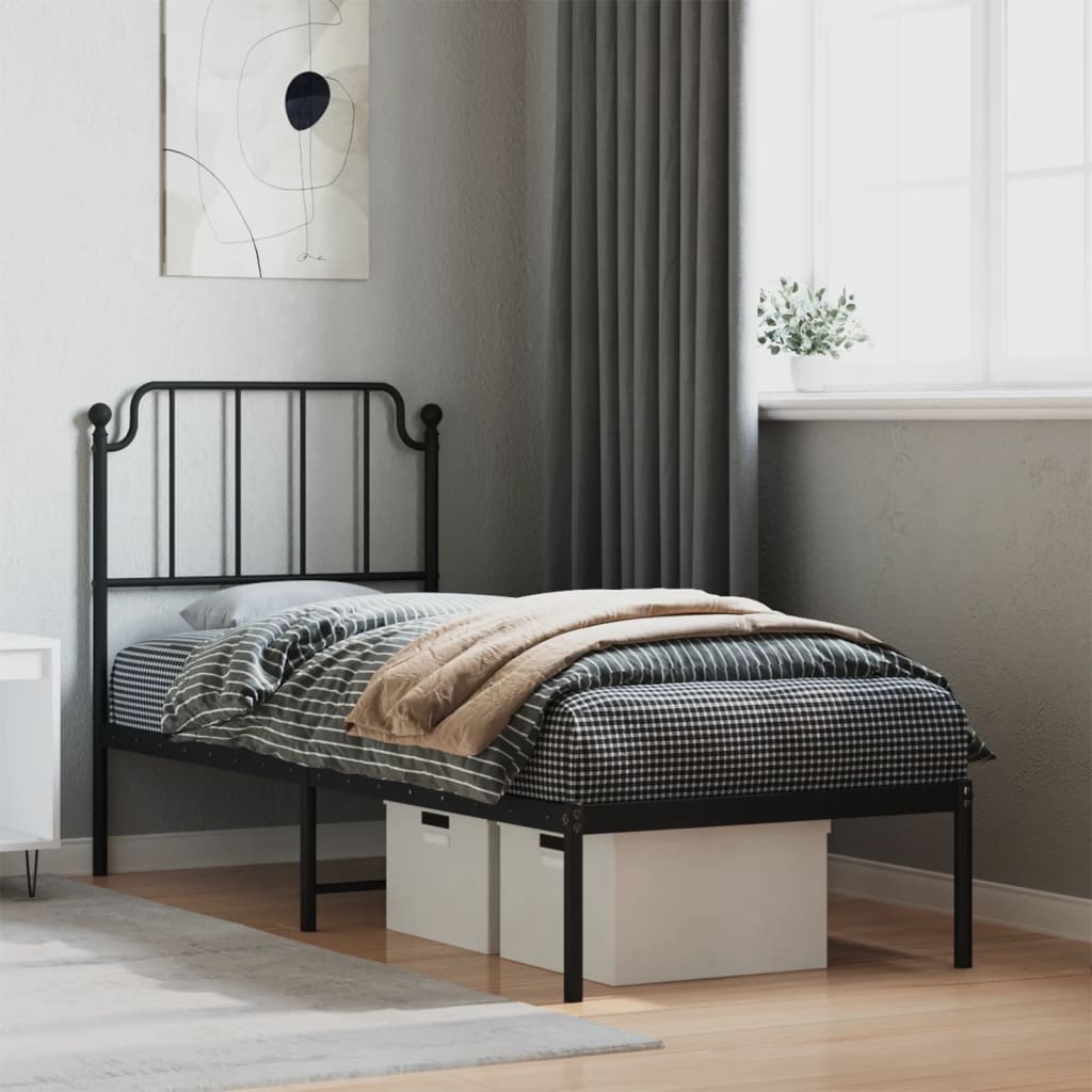Cadru de pat metalic cu tăblie, negru, 80x200 cm - Lando