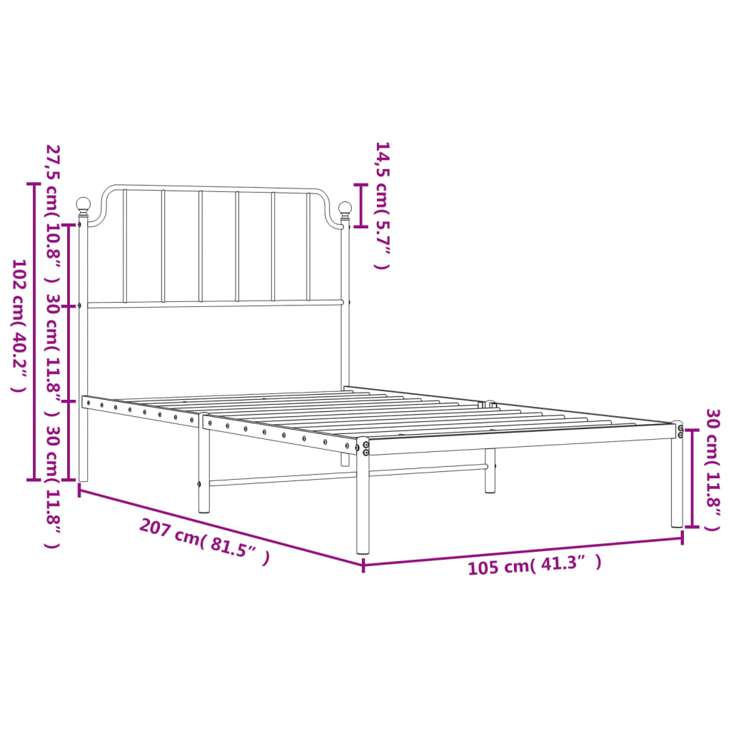 Cadru de pat din metal cu tăblie, negru, 100x200 cm - Lando