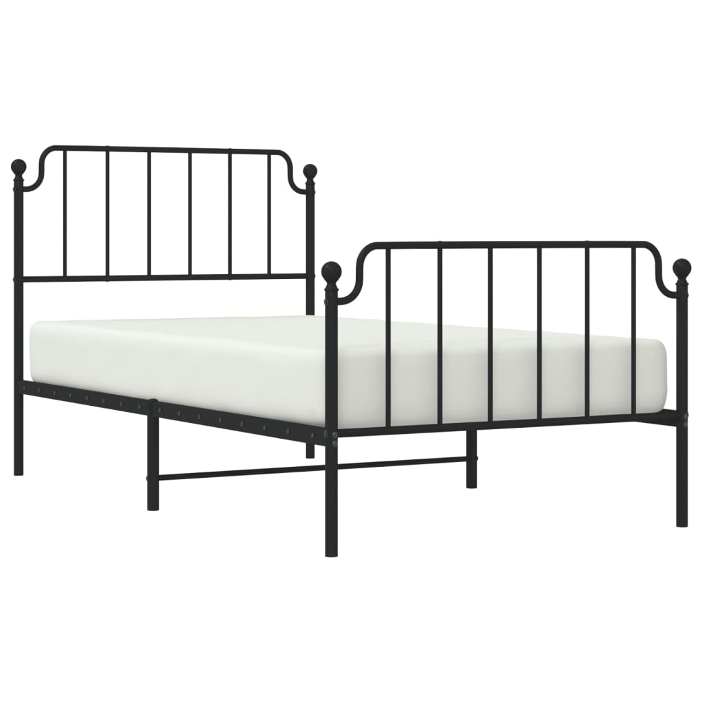 Cadru pat metalic cu tăblii de cap/picioare negru, 100x190 cm - Lando