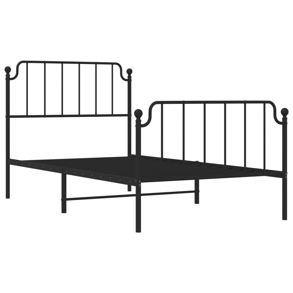 Cadru pat metalic cu tăblii de cap/picioare negru, 100x190 cm - Lando