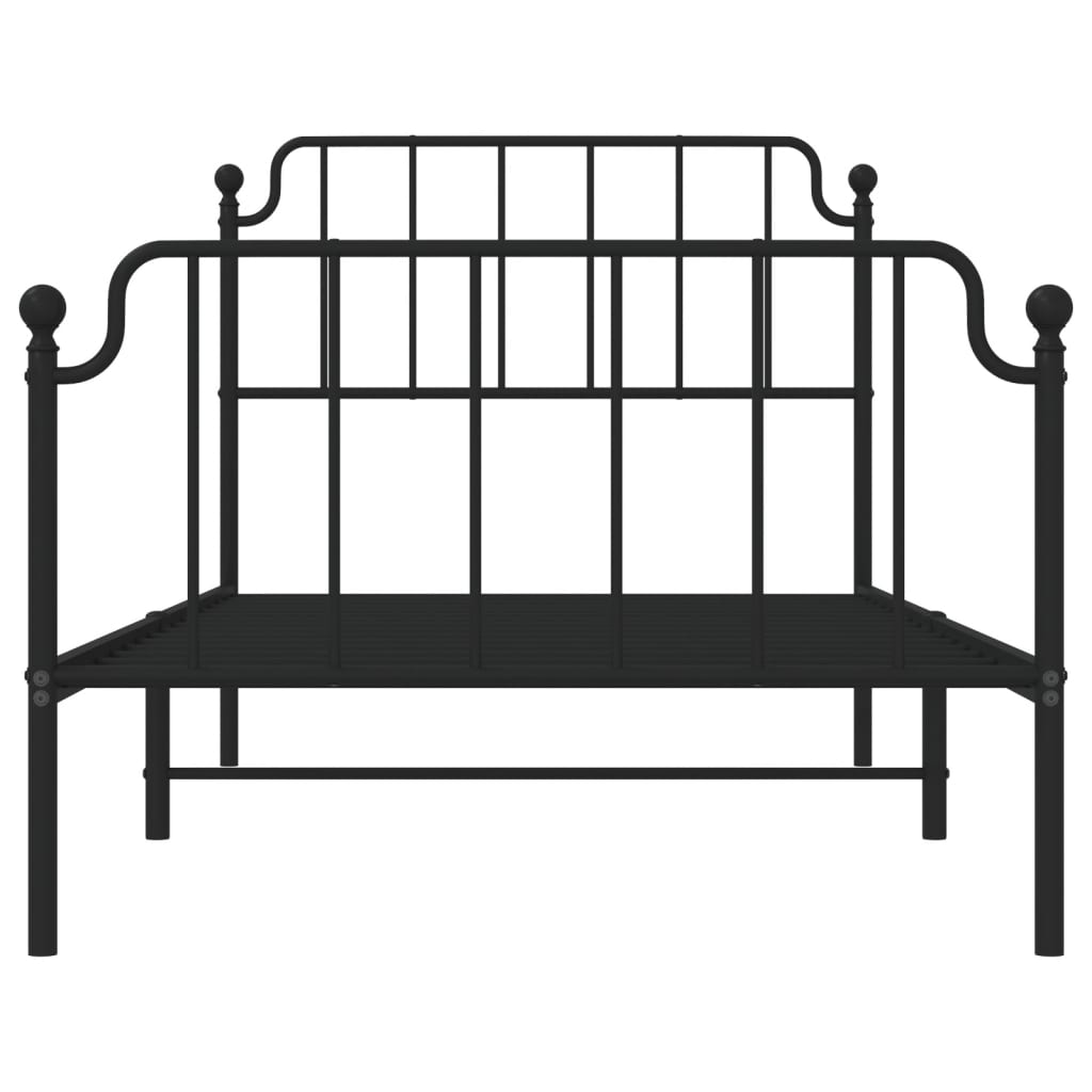 Cadru pat metalic cu tăblii de cap/picioare negru, 100x200 cm - Lando