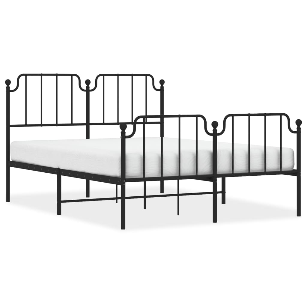 Cadru pat metalic cu tăblie de cap/picioare , negru, 140x190 cm - Lando
