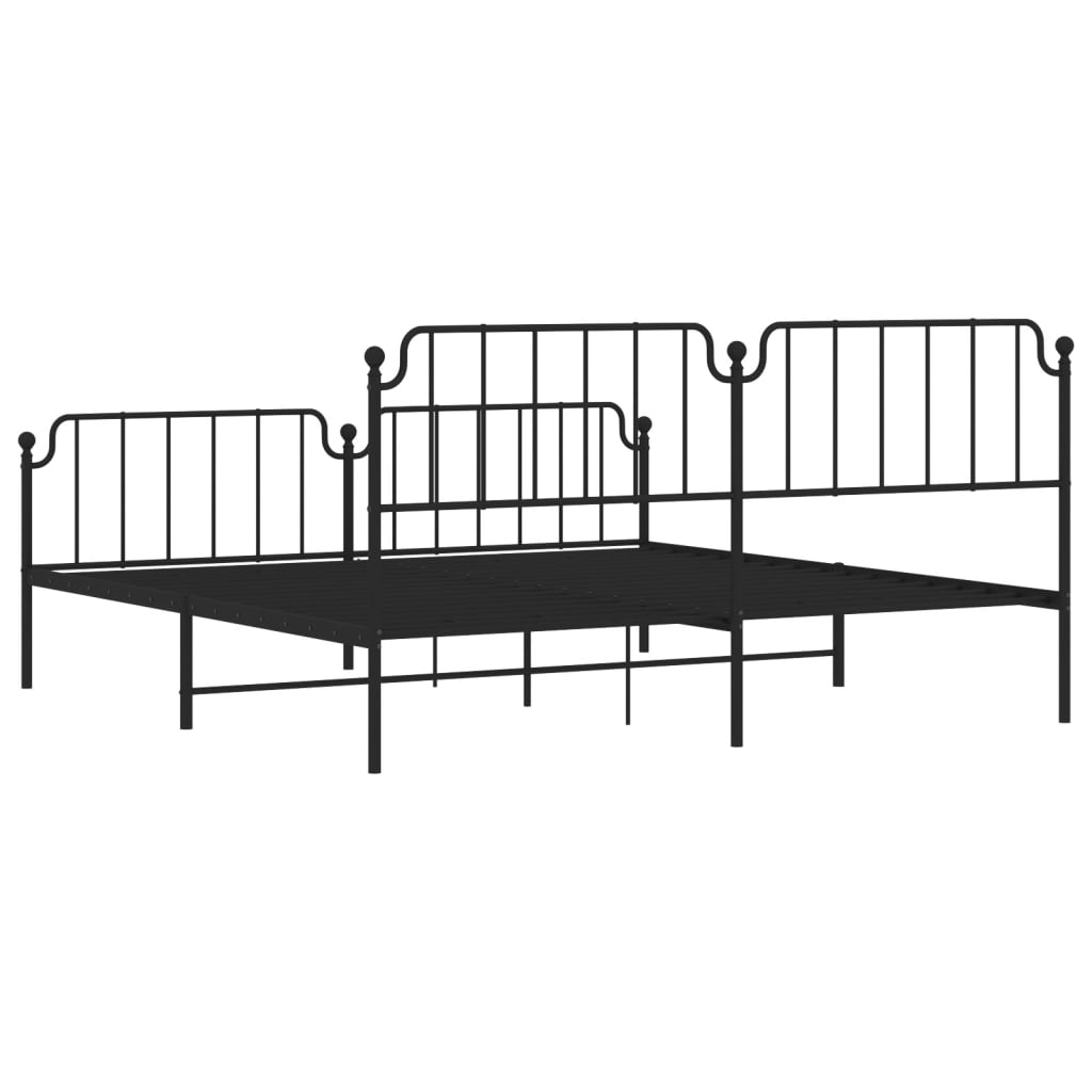 Cadru pat metalic cu tăblii de cap/picioare, negru, 200x200 cm - Lando